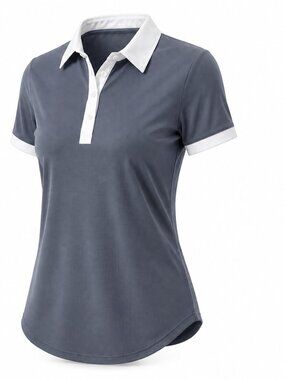 LOMON Women’s Golf Polo Shirt Dark Gray Gray Contrast Short Sleeve L